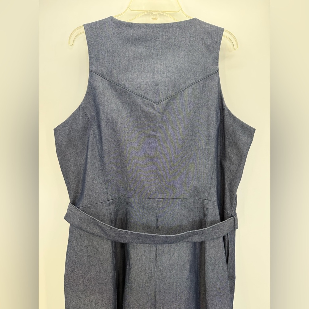 Liz Claiborne Denim Button Front Belted Midi Dress Sleeveless V-Neck Blue Casual - Picture 3 of 13